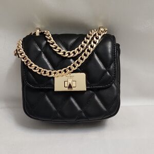 Kate Spade New York Carey Black Smooth Quilted Micro Flip Crossbody Bag